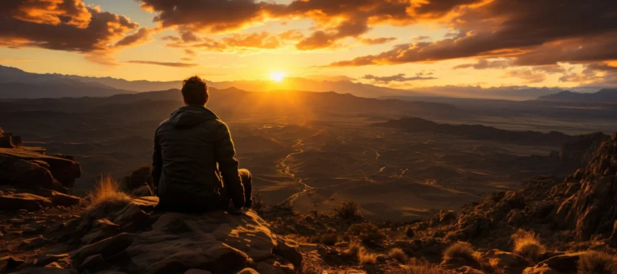 man-sitting-rock-watching-sunset-mountains-scaled